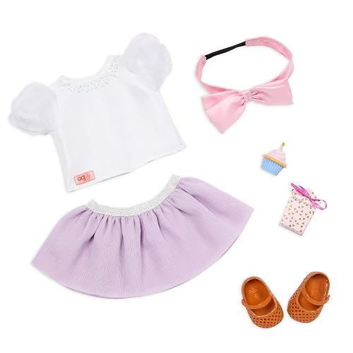 Our Generation - Sweet Wishes - Birthday Outfit - Cupcake & Gift Box Accessory - 18-Inch Doll Clothes - Pretend Play - Toy for Kids 3 Years +