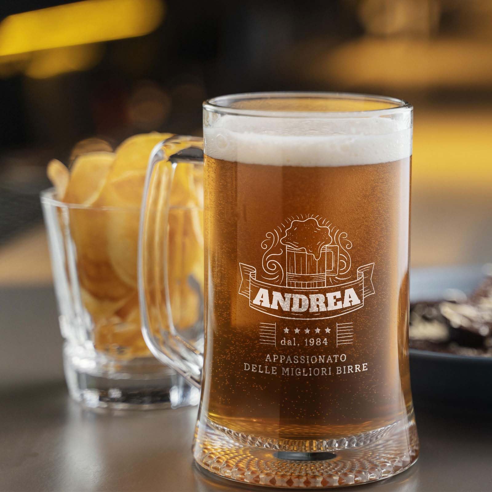 STAMPATEK Boccale per la Birra Personalizzato Regalo Compleanno Appassionato di Birra 40 anni Idee Regalo 50 anni, 520 ml H 15,3 cm Ø 9,3 cm - Personalizzabile regalo amico compleanno - Appassionato