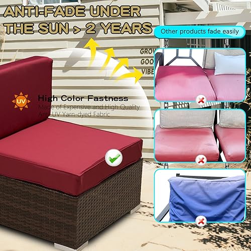Miniatura 6 de ClawsCover Paquete de 12 fundas de repuesto para cojines y almohadas para exteriores, para 6 piezas, 5 plazas, mimbre de ratán para patio, juego de