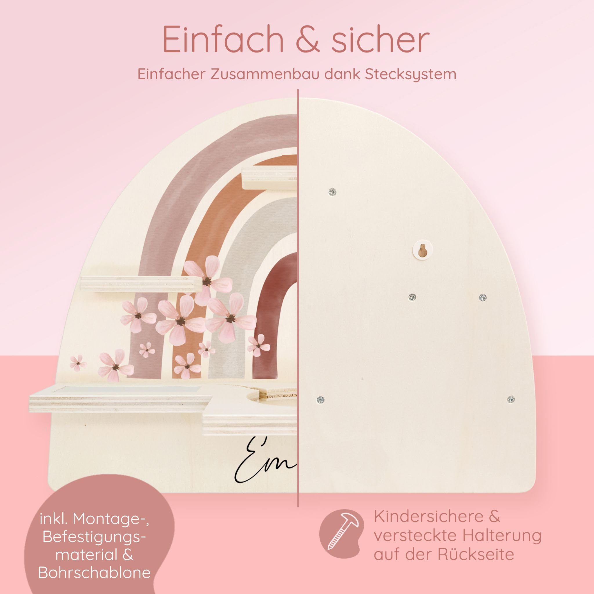 Bärenfreunde personalisiertes Tonie Regal für Kinderzimmer - Magnetisches Toniebox Regal für Toniebox1 & 2 Plus Figuren mit abgerundeten Ecken & Kanten (Regenbogen Blumen)