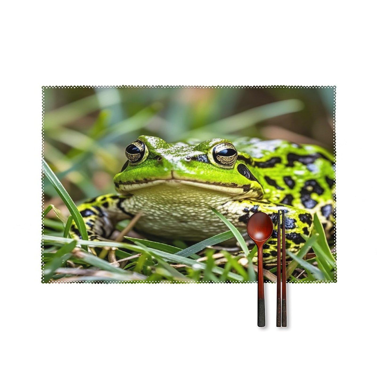 Frog Placemats Set of 6 Heat Resistant Non-Slip Place Mats Washable Wipeable Table Mats Elegant Farmhouse Placemat for Kitchen Dining Outdoor Party Table Decor