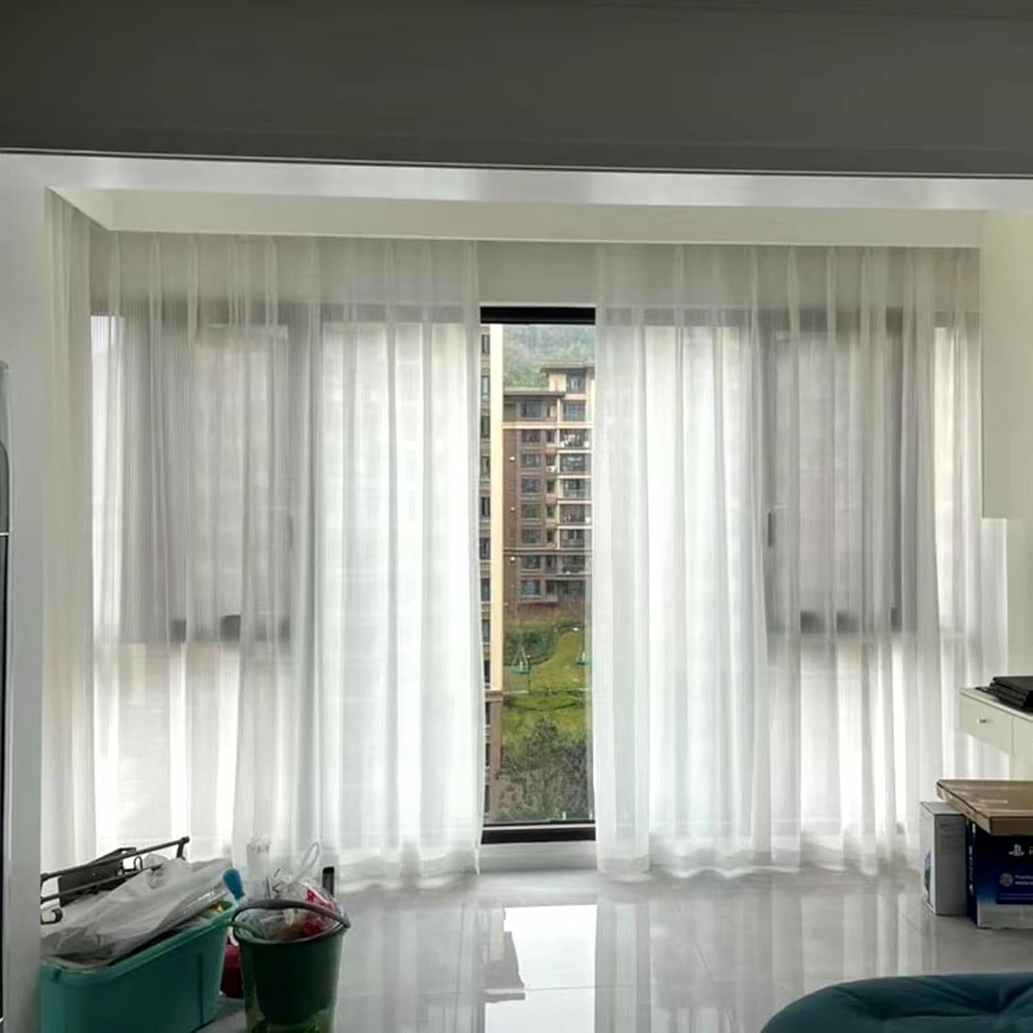 Room Divider Ceiling Track Flexible Heavy Duty Room Divider Curtain Rail Set for Bay Window/Porch, Hospital Blue Theater Curtain Track System Bendable, Load 40kg/88lbs,Ceiling Mount-300cm/9.8ft