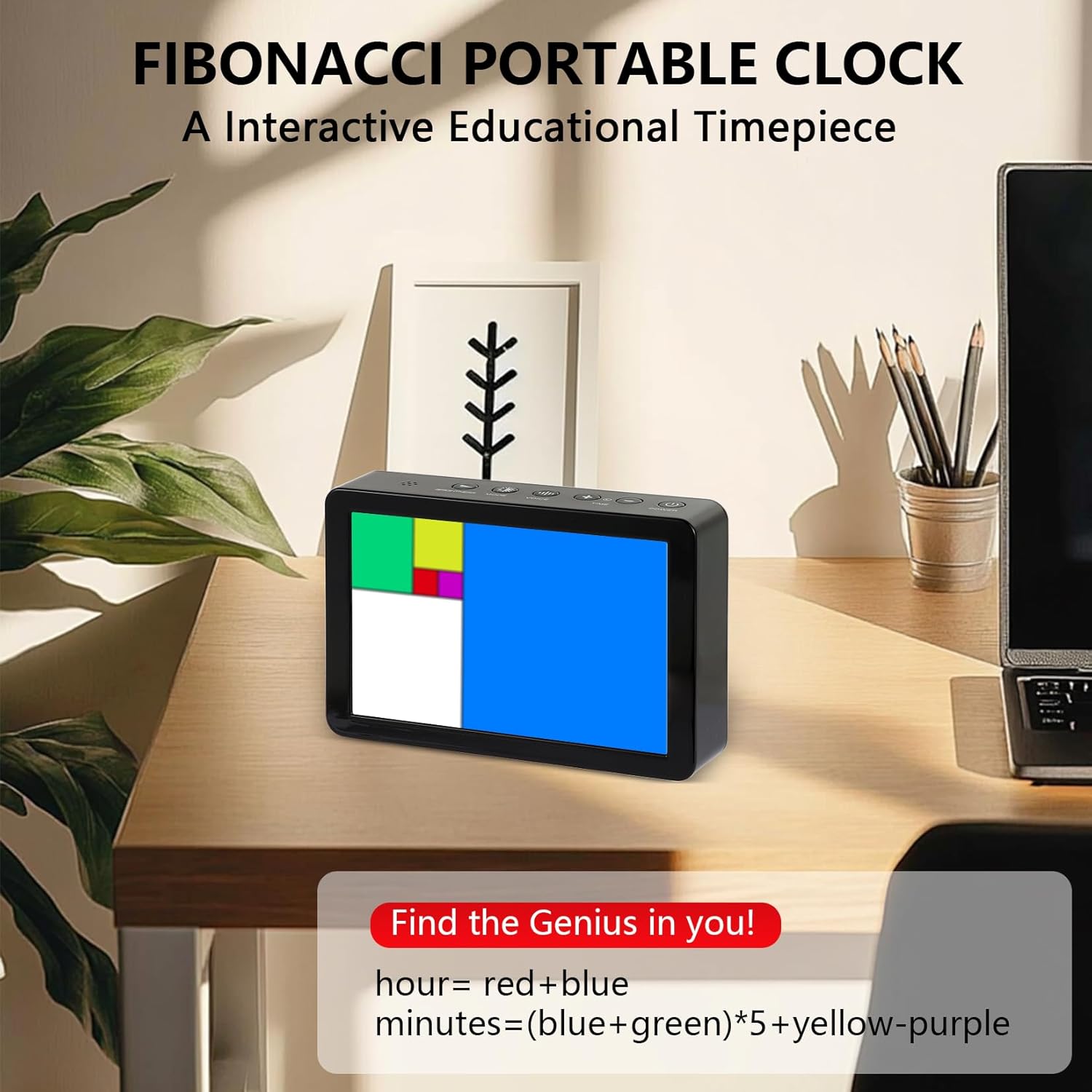Fibonacci Clock, Unique Math Clock with Mathematical Expressions, Unusual Interesting Desk Timepiece Gift for Math Lovers, Engineers, Teachers