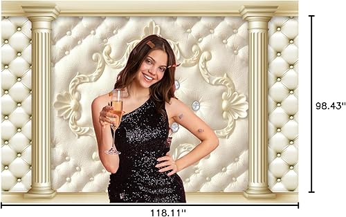 Miniatura 10 de Baocicco Fondo de fotografía de pared de lujo de 8 x 6 pies, textura de pilares dorados, textura clásica europea, pared interior, habitación, sala