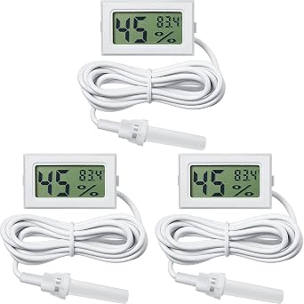 Weewooday 3 Pcs Digital Humidity Meter with Probe LCD Thermometer,White
