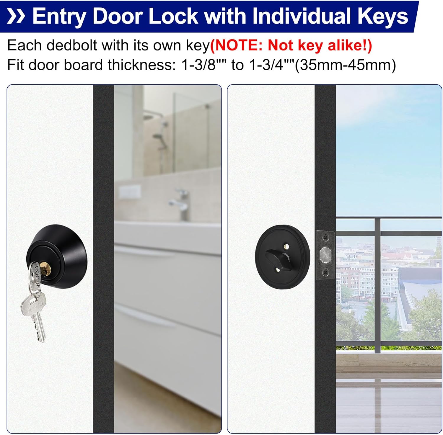 PATIKIL Single Cylinder Deadbolts 2 Pack Exterior Door Locks with Different Keys Security Entry Door Knob with Lock Front Door Locks for Exterior Door, Black