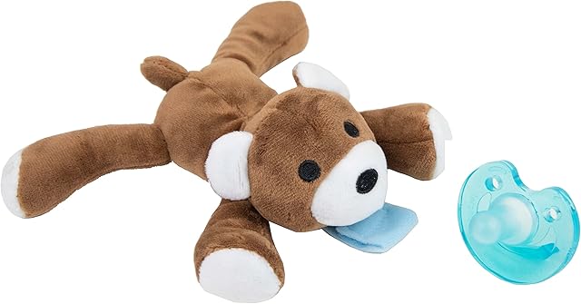 Dummy Pacifier Baby Soother, Dummies for Babies - Detachable Newborn Essentials - Portable Comforter Soothie - Stuffed Animal Plush Toy for 3-36 Months - Teething Dummie for Boys & Girls (Bear)