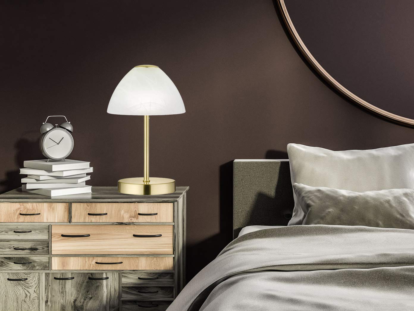 Zestaw 2 klasycznych lamp stołowych LED mosiądz dotykowy ściemniana wysokość 24 cm