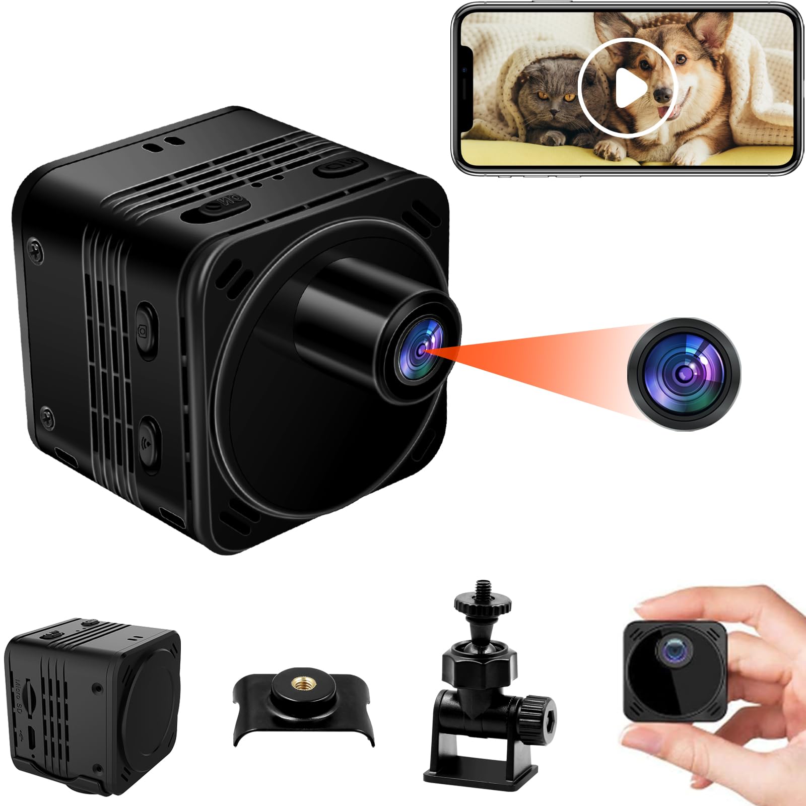Mini HD Kamera 4K WiFi mit Akku, Nachtsicht & Bewegungserkennung | 3000mAh, 11h Laufzeit, 160° Weitwinkel, 256GB SD, Loop-Aufnahme