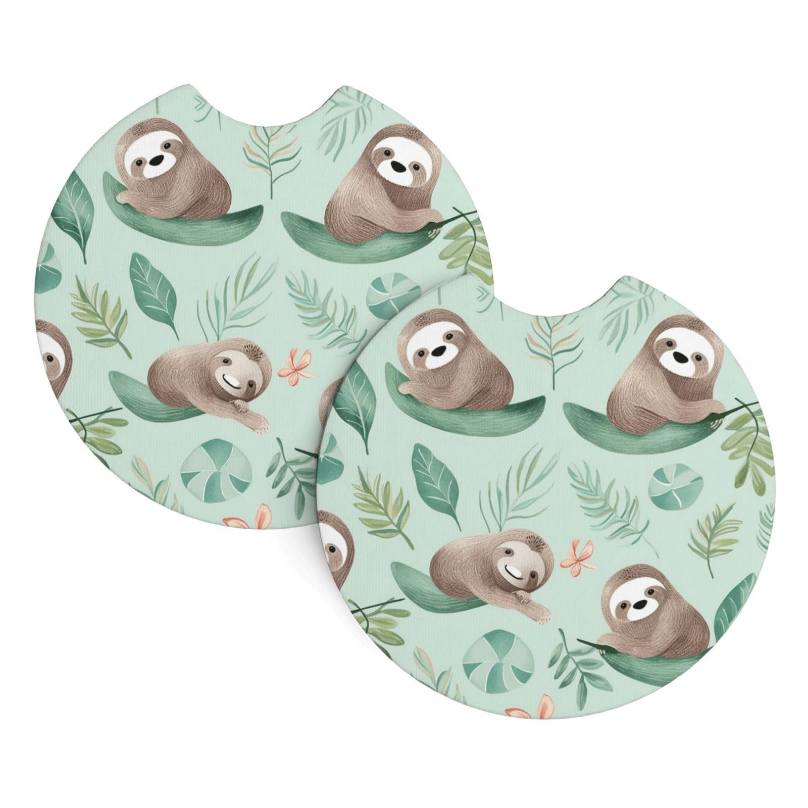 2PCS Car Coaster for Cup Holders Universal Auto Cup Mat Baby Sloth Nursery Pattern Cup Coaster Pad 2.7" Waterproof Neoprene Non-Slip Cup Holder Coasters Car Interior Accessories for Women Men