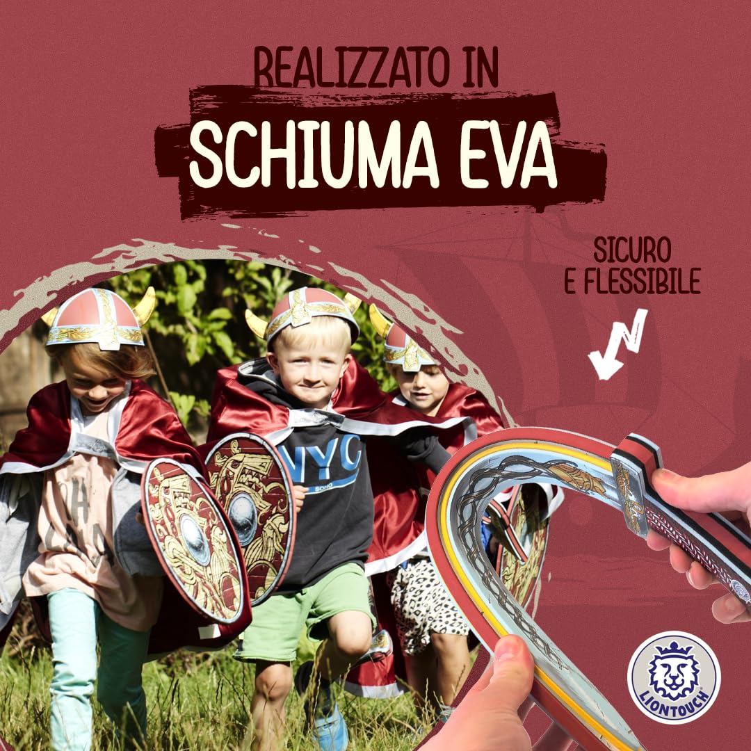Liontouch - Spada Scudo Ascia da Vichingo per Bambini 3-8 Anni | Giocattolo Antico in Gommapiuma di Capo Harald per Piccoli Guerrieri e Giochi Berserker | Accessorio Sicuro per Costumi e Travestimenti
