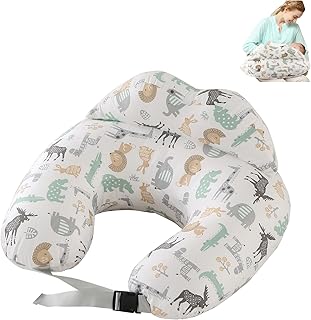 TOPCHANCES Stillkissen, multifunktional, U-förmig, mit abnehmbarem und waschbarem Bezug aus 100 % Baumwolle, weich und sicher für Mütter und Babys (Tierwelt, 65 x 55 cm)