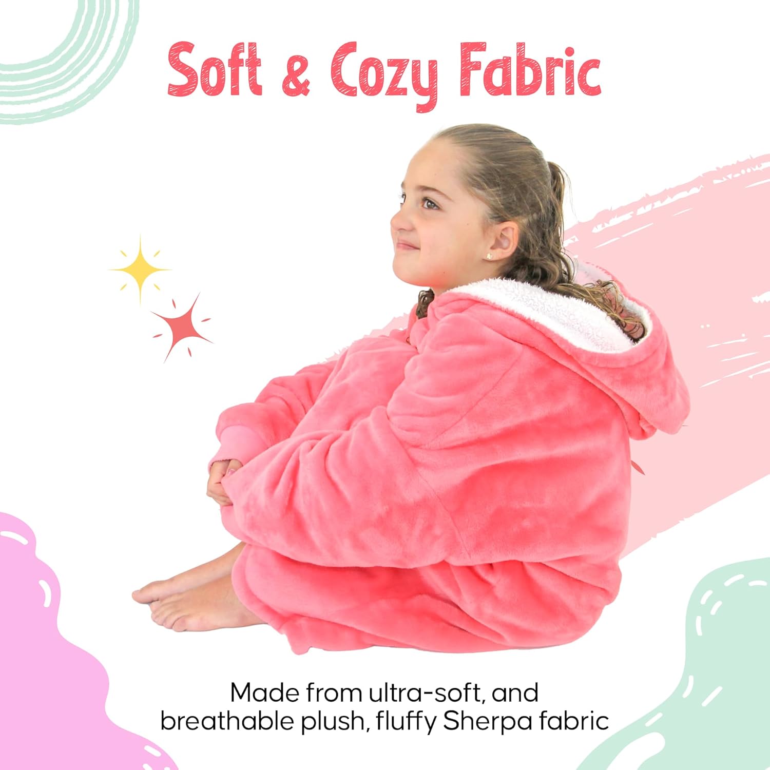 Kids Hoodie - Girls Snuggies With Pocket - Hooded Kid Sweater - Girls Sherpa Hoodie - Fits Most Kids - Image 2