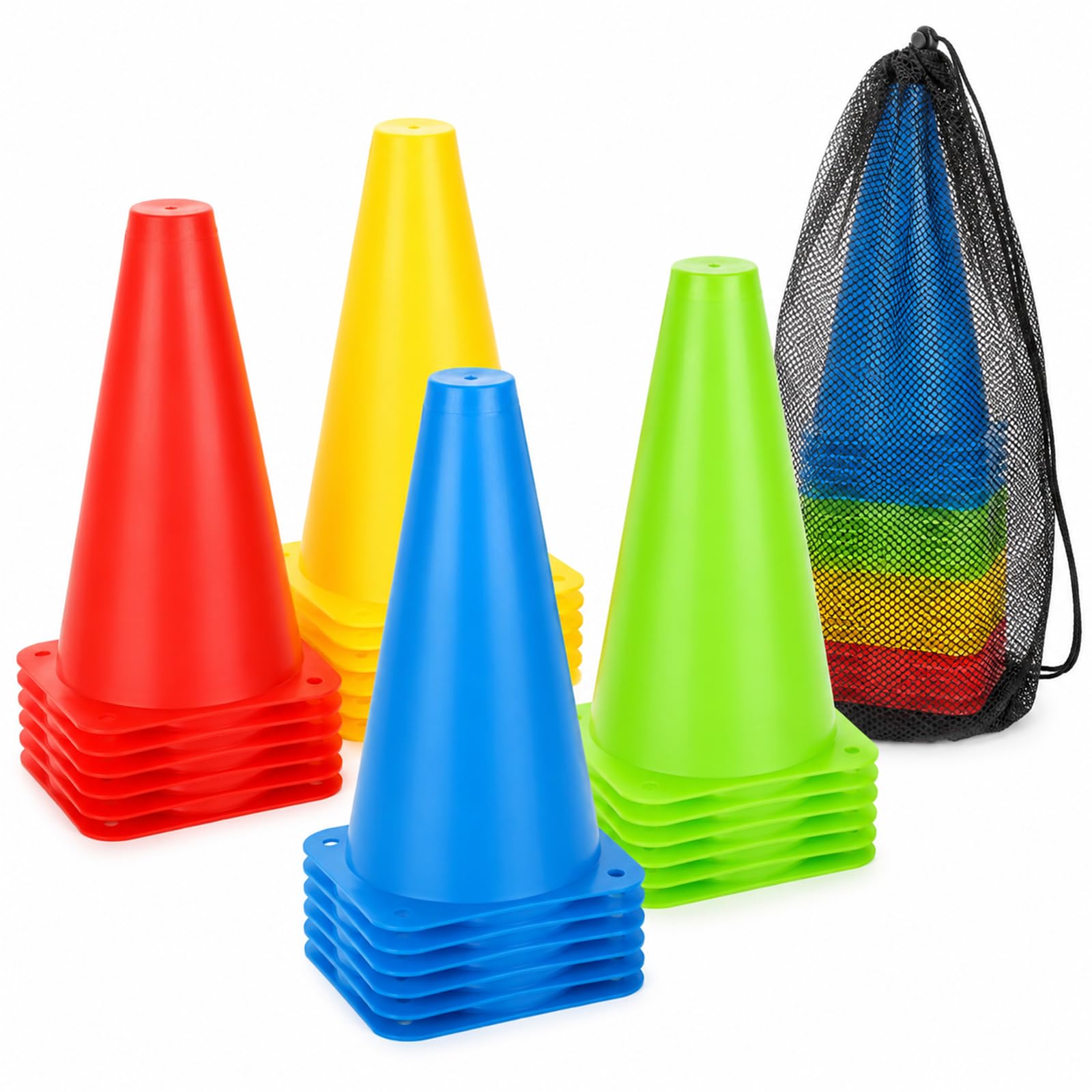 CYEER 24 Conos Entrenamiento Futbol, 23 x 13,5 cm, Coloridos pilones para niños al Aire Libre con Bolsa de Transporte, Conos de Entrenamiento para fútbol, Deportes, Juegos Activos