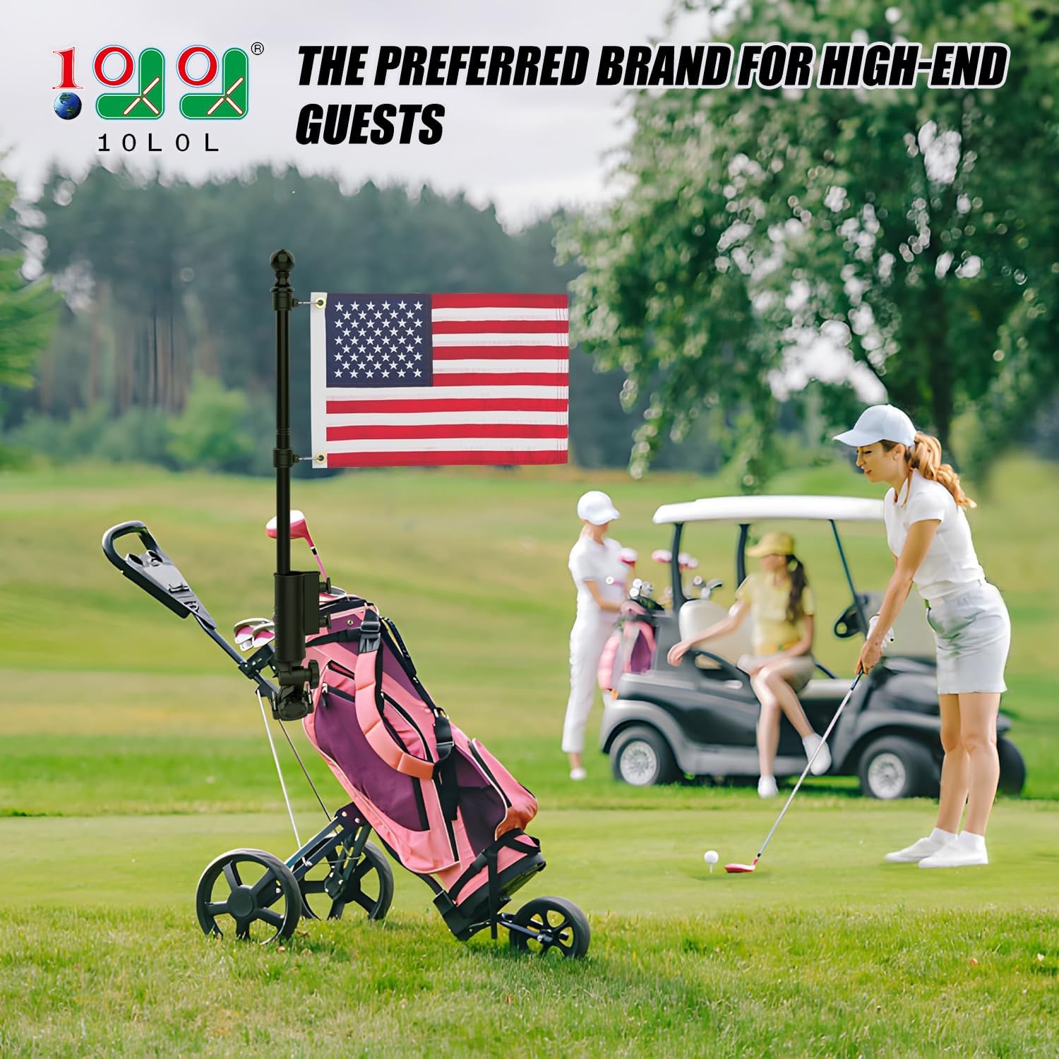 10L0L Golf Cart Flag Mount-Flag Holder Kit, 180 Degree Rotation Universal Compatible with Yamha EZGO Club Car Golf Cart Flag Pole with USA Flags