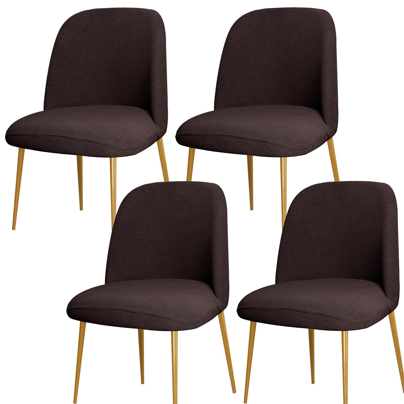 NMVAWIPT Curved Back Dining Chair Covers, Semi Circle Protectors, Polyester Jacquard Fabric, Machine Washable(Brown,4Pcs)