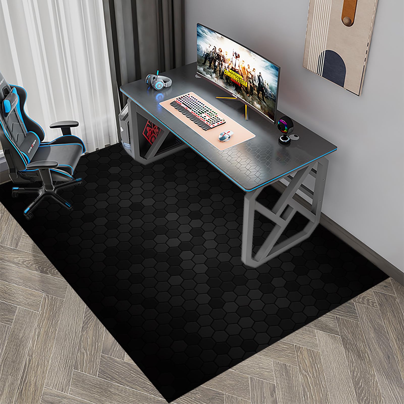 XunZheng Tapis Chaise Gaming Antidérapant - Protection de Sol pour Sols Durs - Sous Chaise de Bureau - Gaming - Bureau - Fauteuil 140 x 160 cm