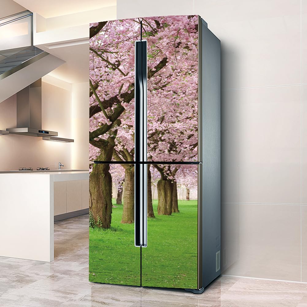 Fridge Stickers, Fridge Sticker Full Covering Door Covers Skins Wall Stickers for Kitchen Decal, Pink Cherry Tree(L: 100x180 cm)