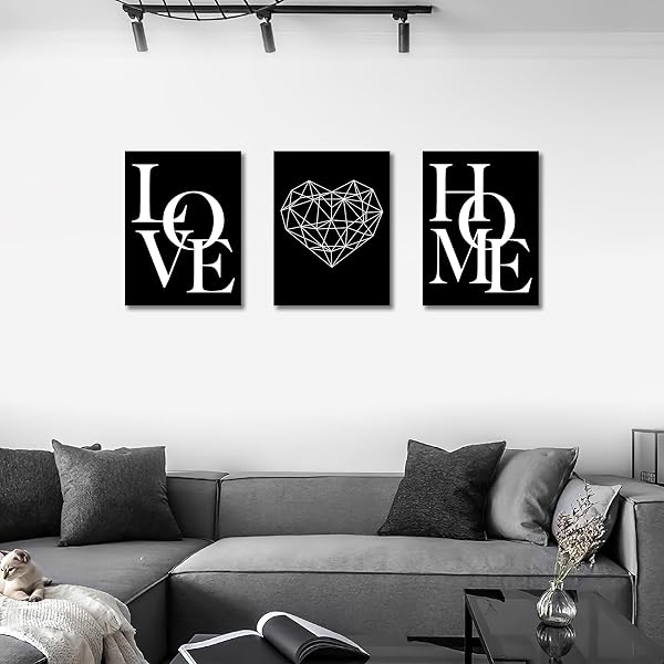 3 Panels Black White Canvas Wall Art Love Home Motivational Quotes Painting on Canvas Print Picture for Living Room Hallway Stairs Bedroom Bathroom Wall Decor Ready To Hang 90x40cm(12"x16"x3pcs) - 4