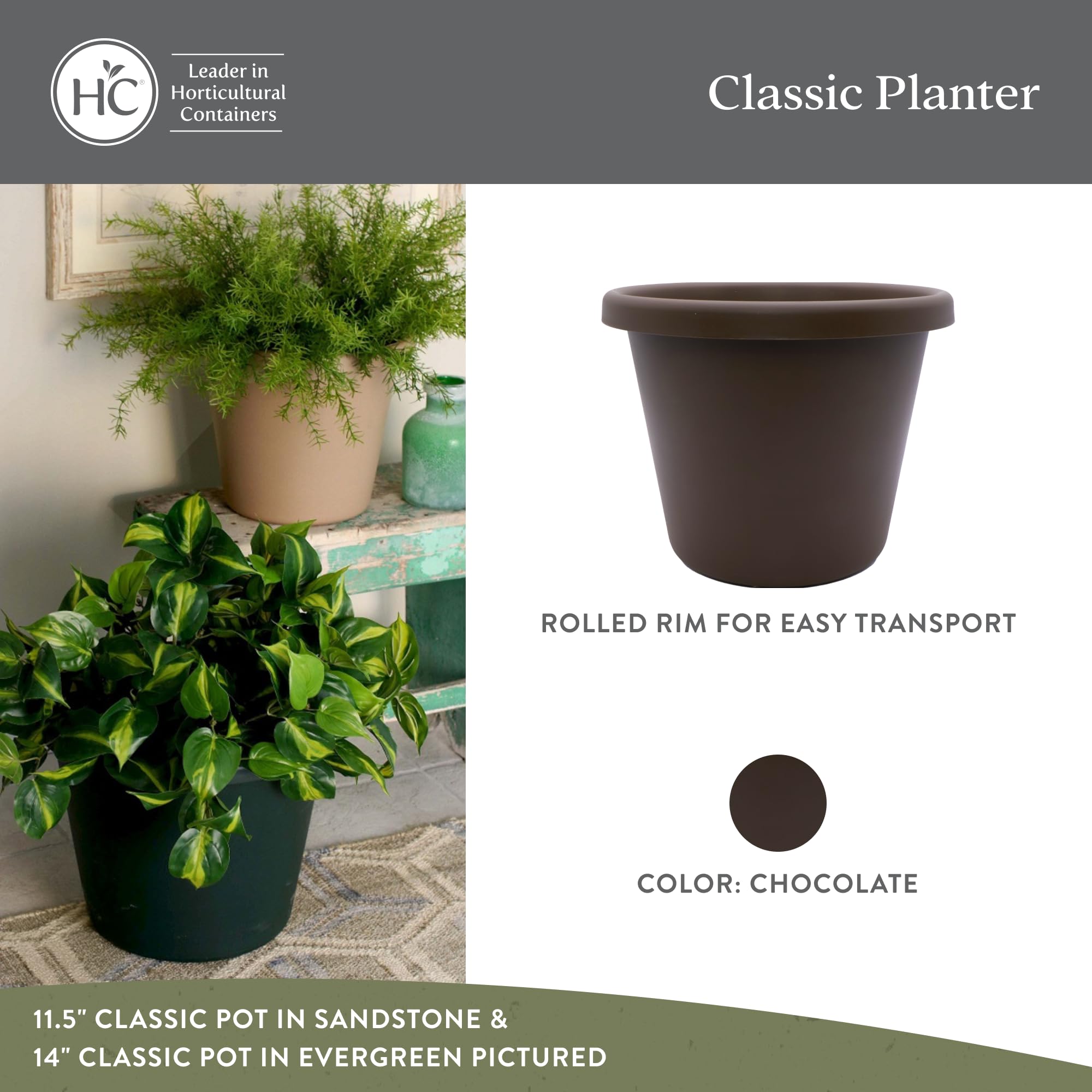 The HC Companies Vaso per piante, cioccolato, 39,4 cm