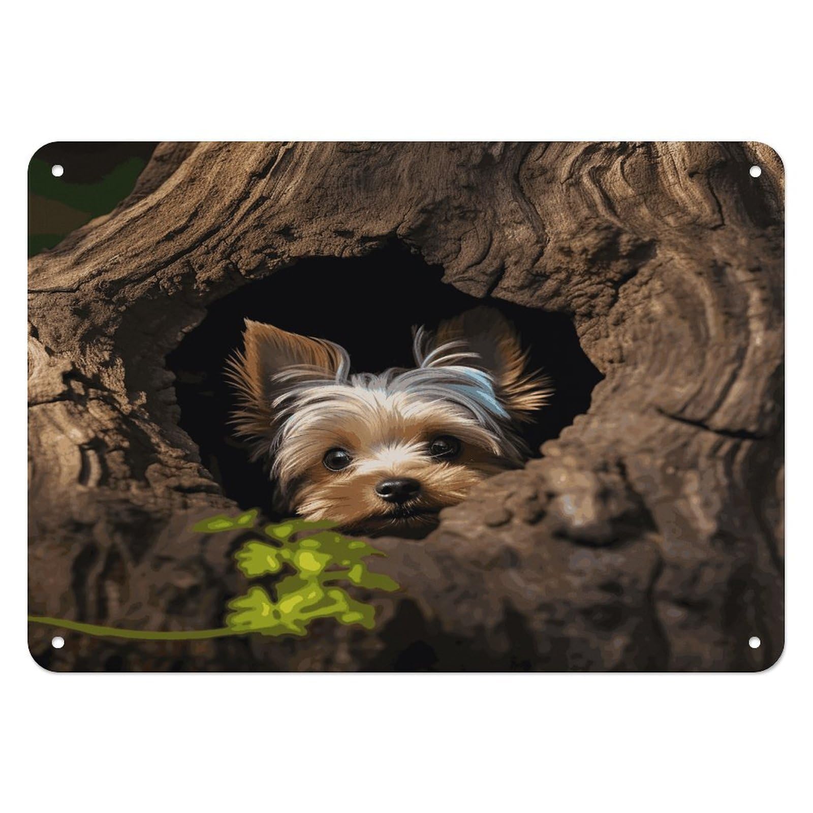 Fekiloot Style Tree Hole Yorkie Wall Decor Iron Painting Metal Sign
