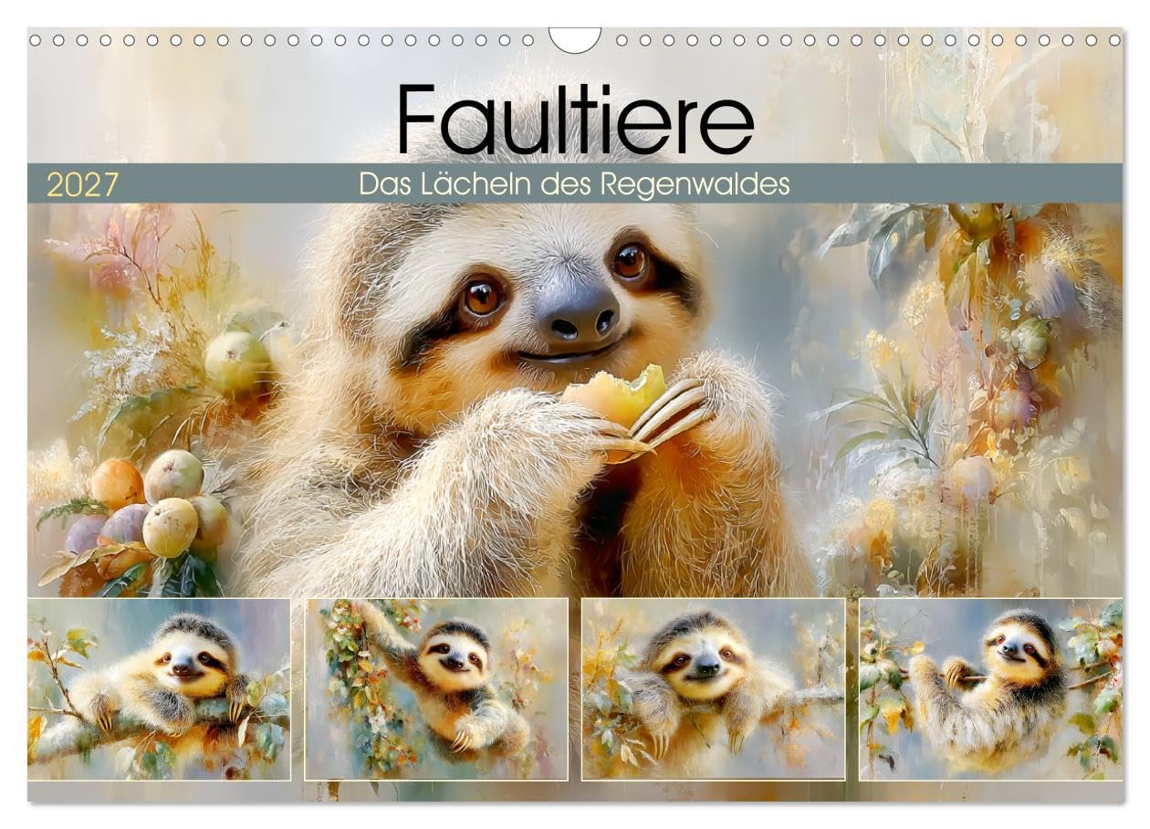 Faultiere. Das Lächeln des Regenwaldes (Wandkalender 2027 DIN A3 quer), CALVENDO Monatskalender: Liebliche Illustrationen von den entspanntesten Tiere des Dschungels (CALVENDO Tiere)