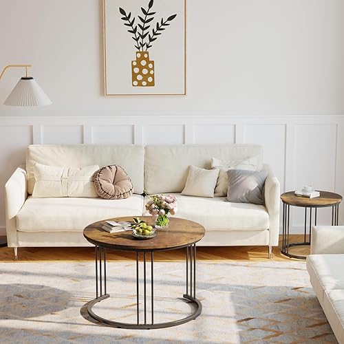 Miniatura 8 de Garden 4 you Mesa de centro anidable, mesa auxiliar redonda de 23.6 pulgadas, juego de 2, mesa anidable de madera con marco de metal, mesas Ceter