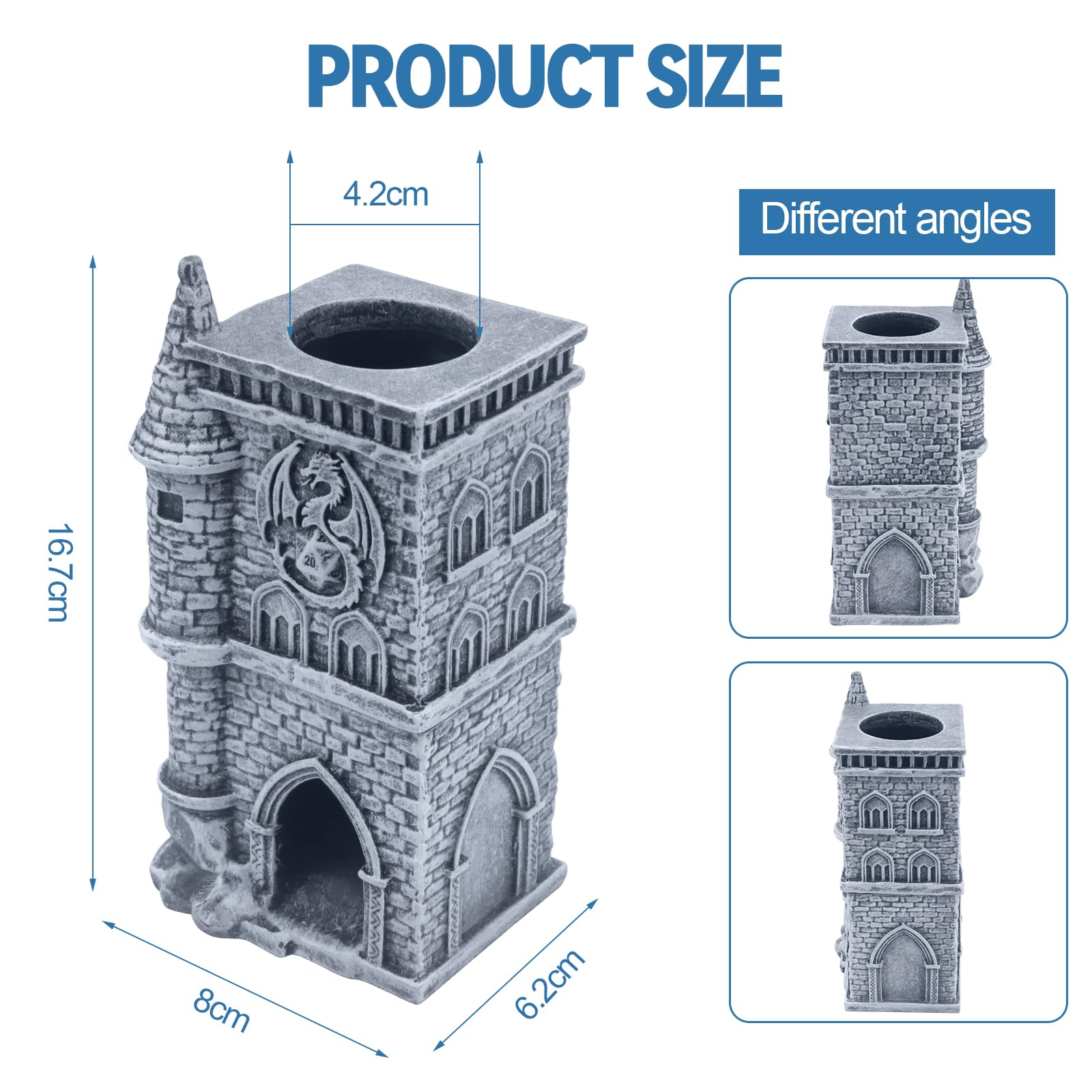 CheurYae Castle Dice Tower,Resin Dice Rolling Tower,Dragon Dice Tower Portable,Dice Tower for DnD RPG,Gifts for Player (Dice Not Included) - Image 2