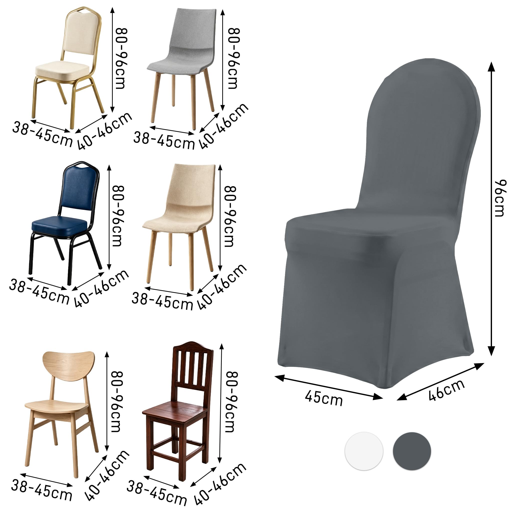 YRHome 50 Stück Stuhlhussen Dunkelgrau, Elastische Stuhlüberzug & Stuhlbezüge, Abnehmbare Hussen für Stühle, Hochzeit Party und Innen Dekoration