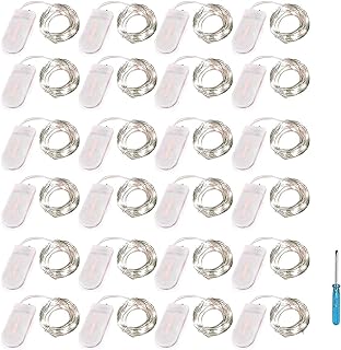 24 Packs Fairy Lights Battery Operated(Batteries Included),10.2FT 30LEDs Copper Wire Firefly Lights,Mini Starry String Lights for Mason Jars Wedding Party DIY Christmas Decor (Cool White)