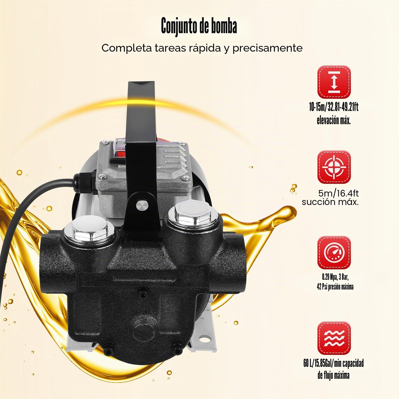 Bomba diésel, 230 V, 550 W, bomba autocebante, 60 L/min, bomba de gasóleo, juego completo, aspiración máxima de 5 m, pistola de llenado automática, bomba de aceite para maquinaria de construcción