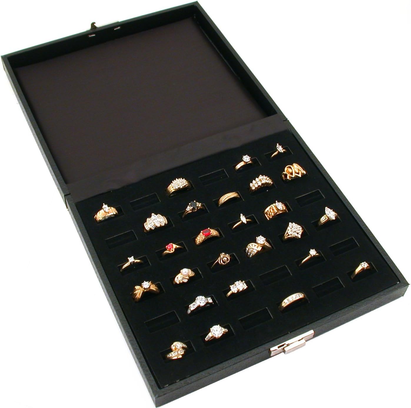FindingKing 36 Slot Ring Tray Black Travel Jewelry Showcase Display