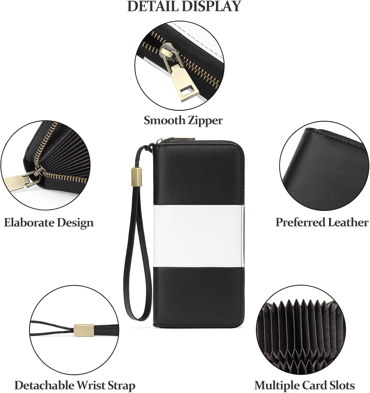 GOIACII Card Holder Wallet for Women Large Capacity RFID Blocking Ladies Phone Purse Wristlet Black