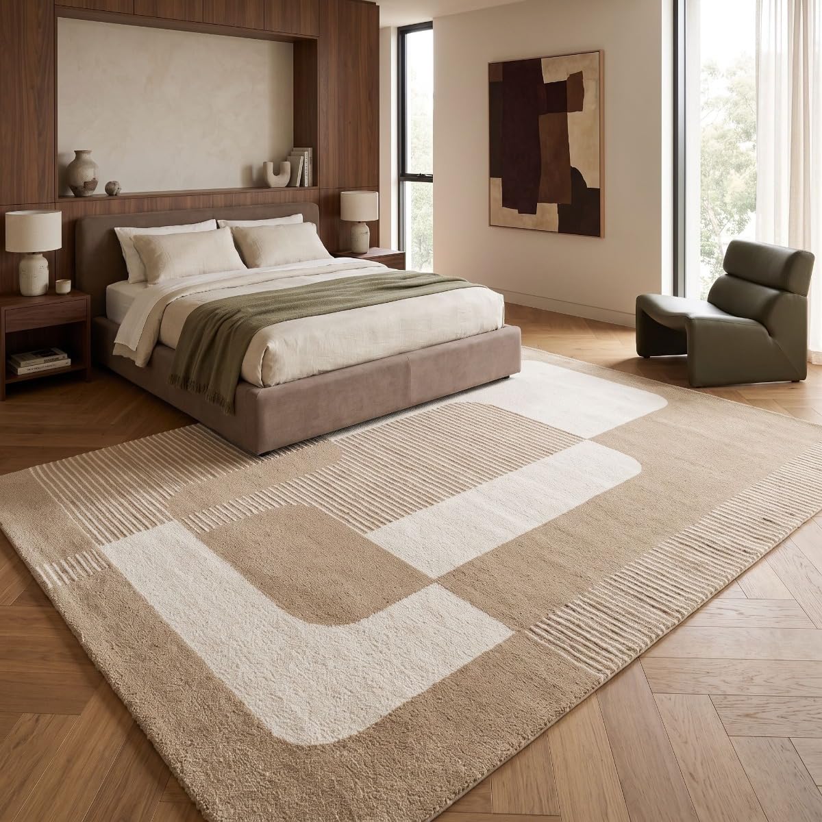 Thedecofactory Tapis Doux à Relief Moderne Graphique Beige 160x230
