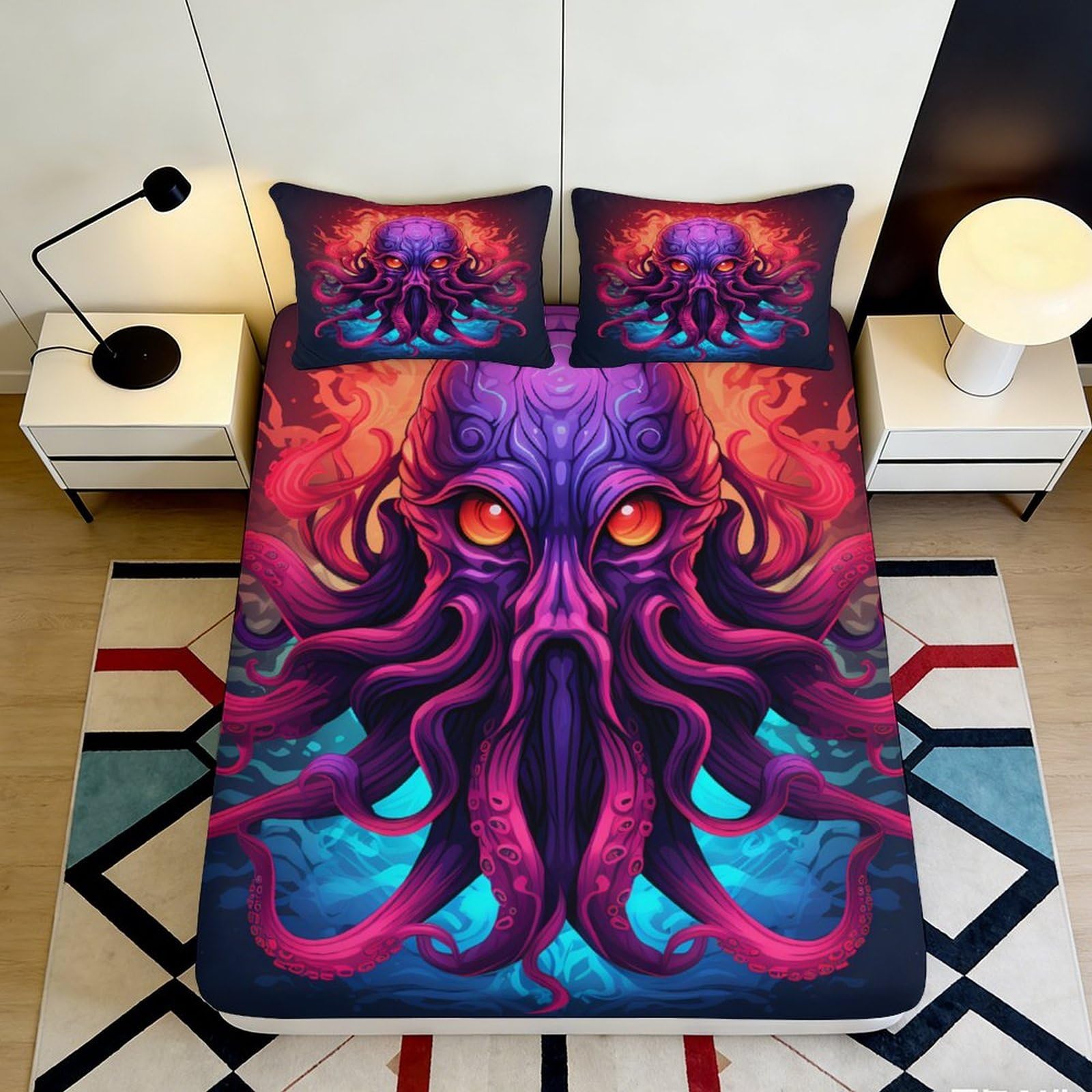 Jqzkxnhpbr Style-3 3D Printed Cthulhu Octopus Fitted Sheet Microfiber Vibrant Gothic Mattress Cover Bedroom Decor 90X200x25cm