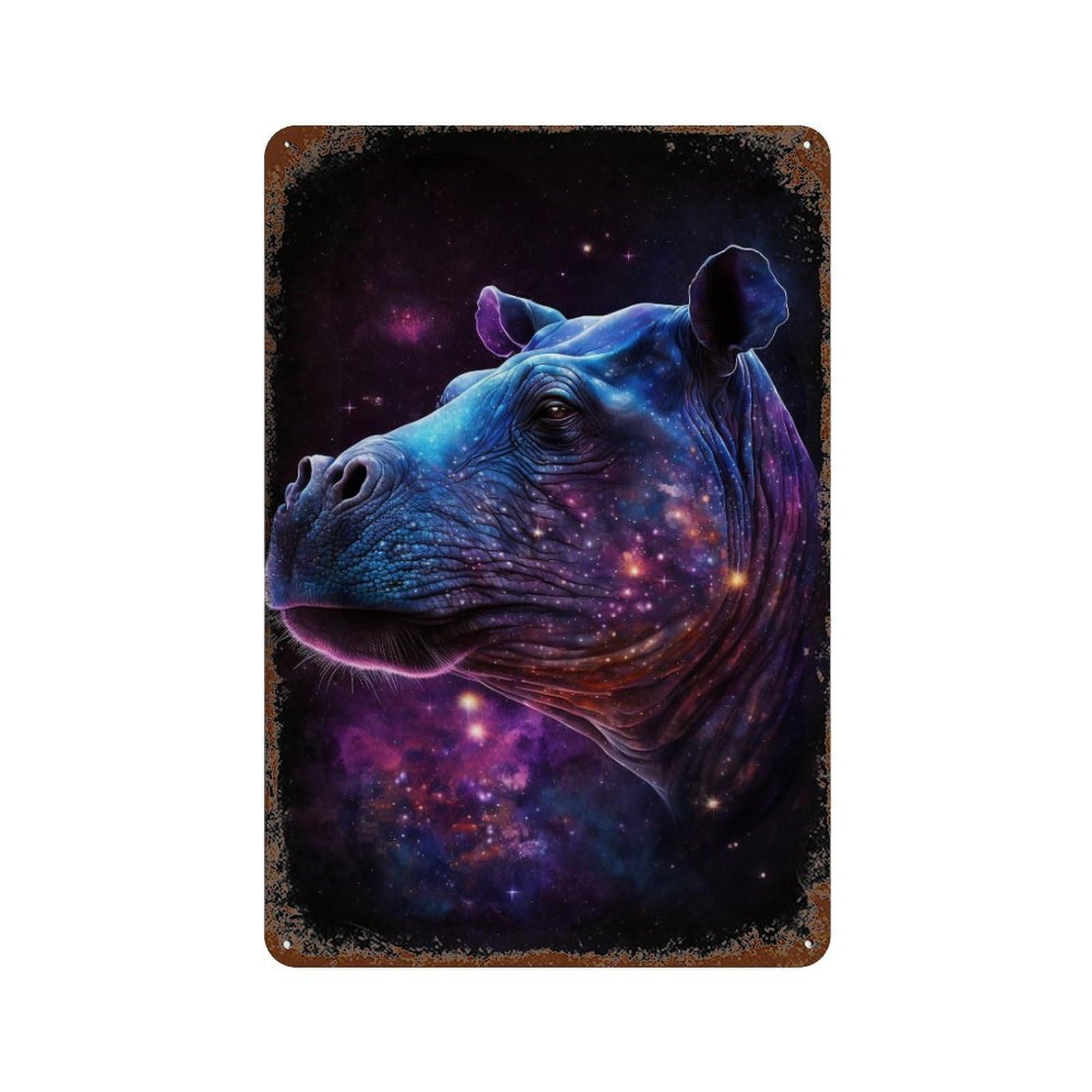 Cosmic Hippo Portrait-13 Rust Effect Tin Sign 11.8"x7.9", Rustic Home Decor for Garage, Pub Or Kitchen