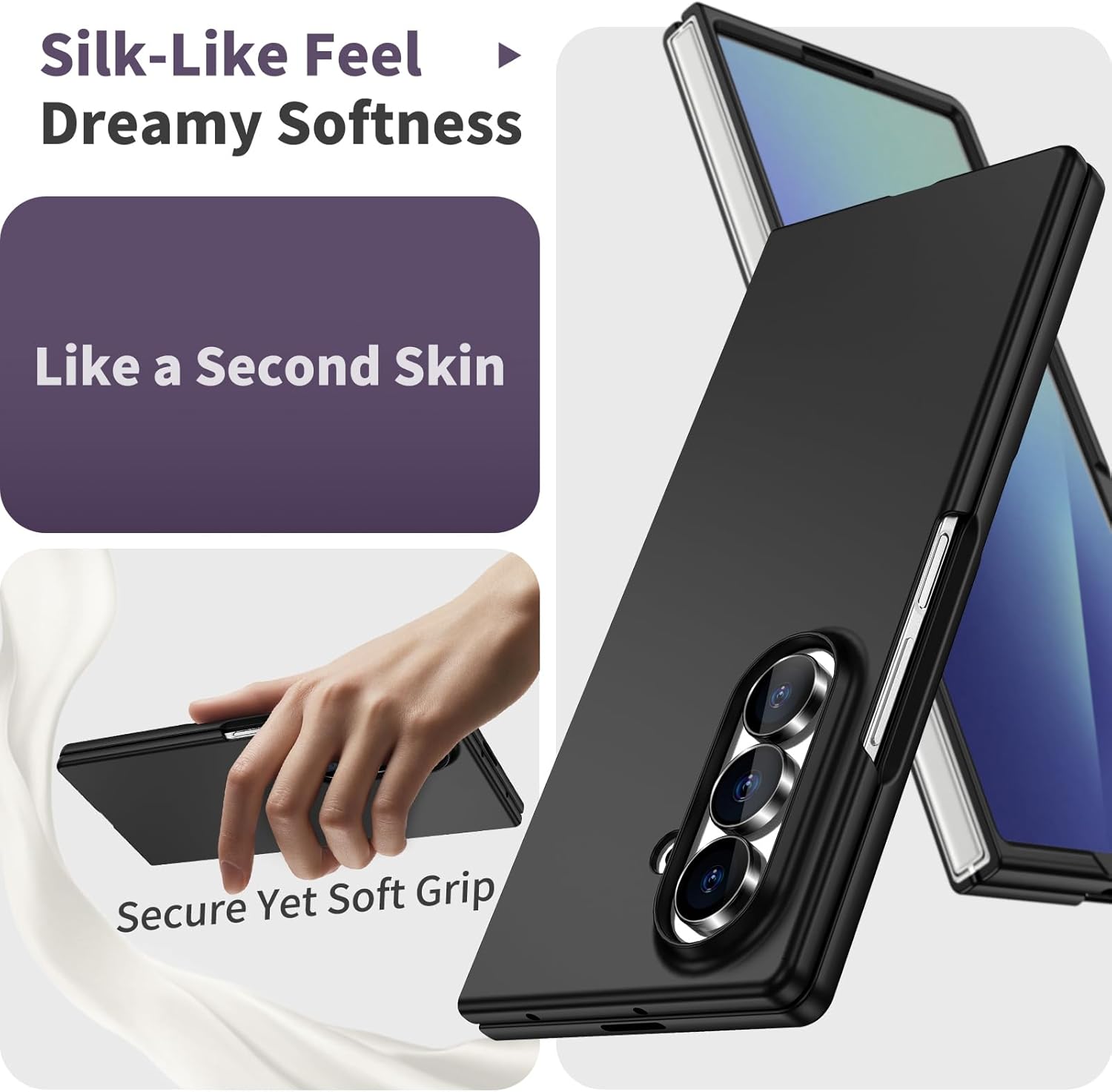 for Samsung Galaxy Z Fold 7 Case, Ultra Thin Matte Shockproof Hard PC with Non-Slip Grip Full Protection Protective Cover Black 010-ZFOLD7-02