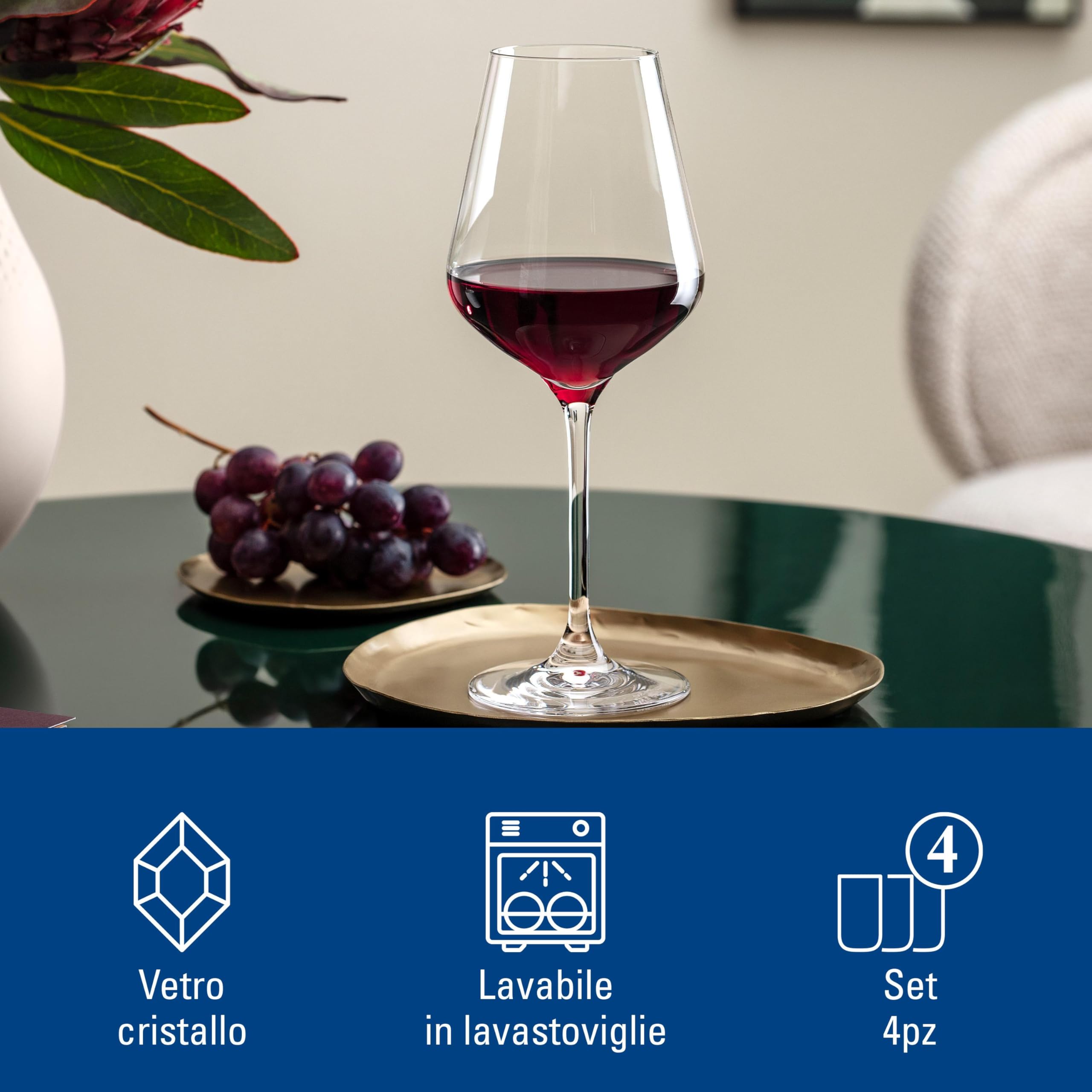 Villeroy & Boch - La Divina Bicchiere Da Vino Rosso Set di 4 Trasparente, Lavabile in Lavastoviglie, Bicchieri Design, Bicchieri Di Vino Grande, Cristallo