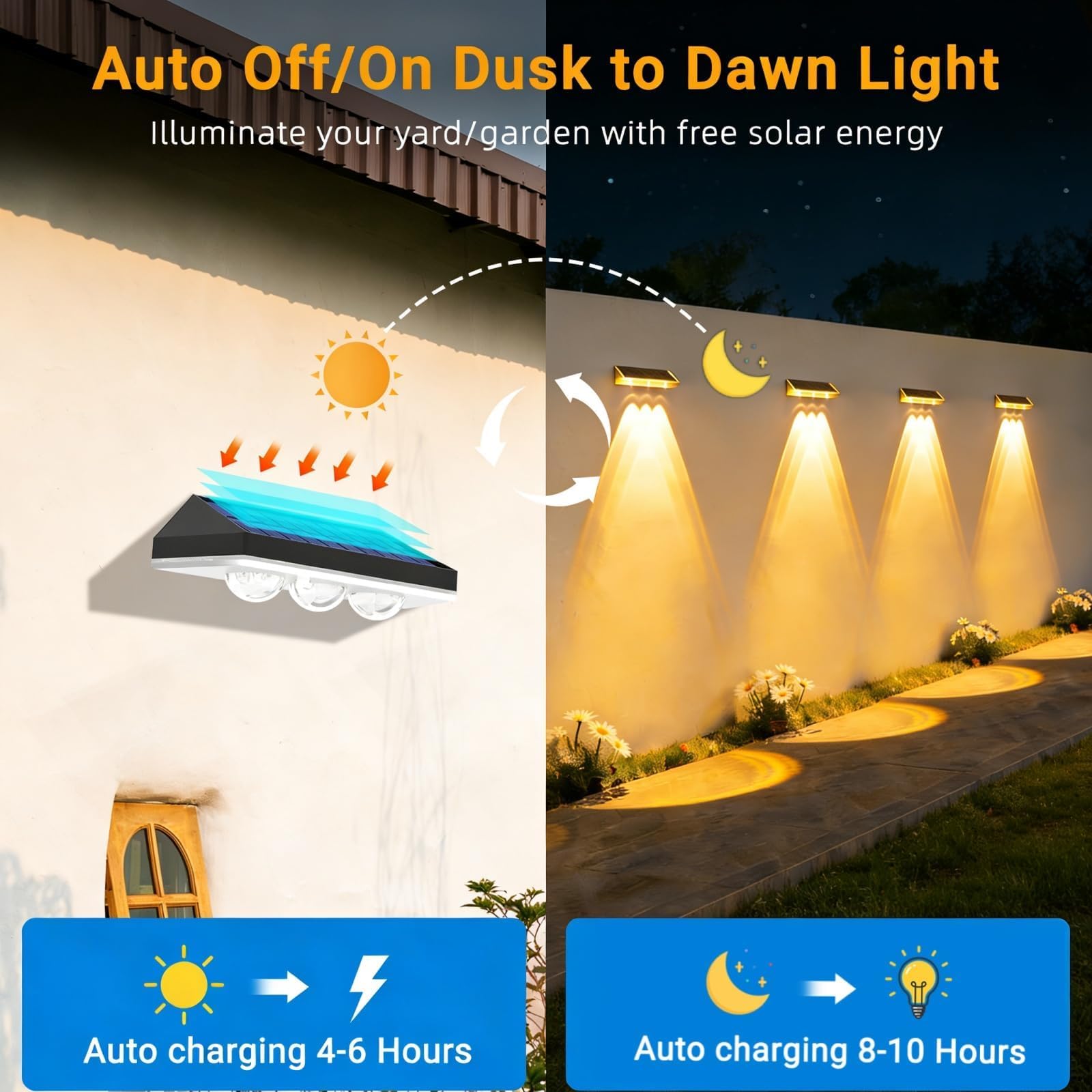 Luci Solare Muro Esterno Giardino, Lampada da Parete Solare, 3 Modalità di Temperatura del Colore, IP65 Impermeabile, Applique da Esterno Solari per Esterni Parete, Balcone, Recinzione, 4 Pezzi