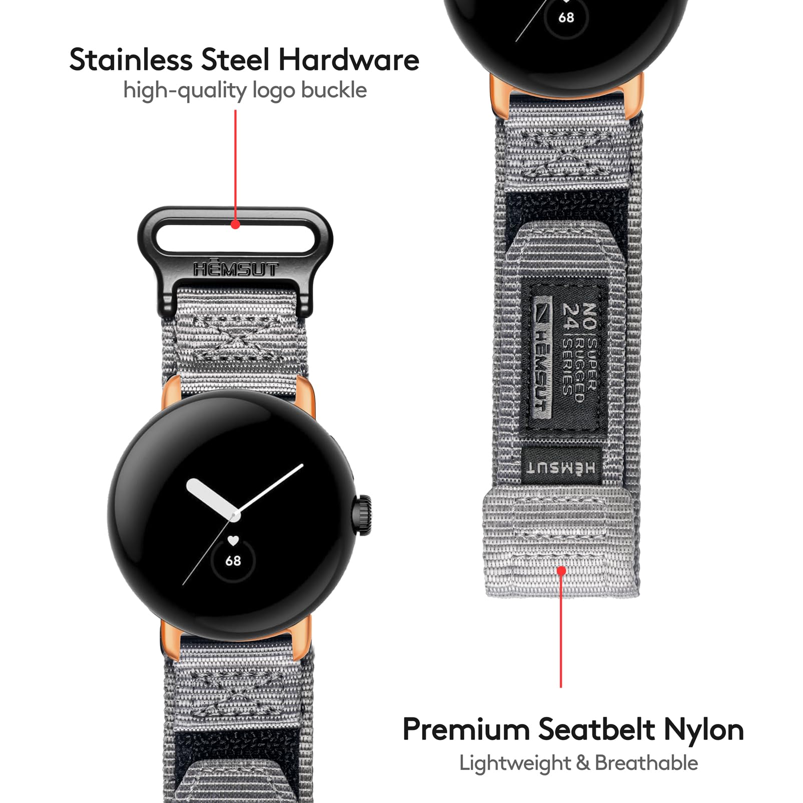 SMITHA Compatible with Google Pixel/Pixel 2 /Pixel 3 41mm Watch, NOT FOR Pixel 3 45mm, Hoop and Loop Watch Band, Military Strap for Google Smart Watch