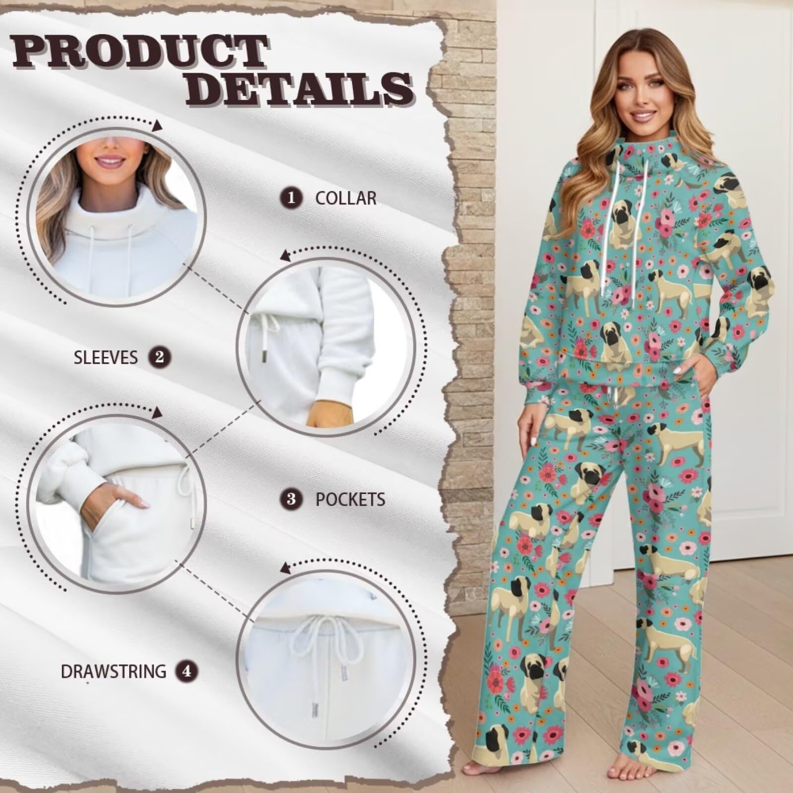 chaqlin Dres damski odzież wypoczynkowa dwuczęściowy zestaw damskich dresów z długim rękawem pulower topy spodnie z szerokimi nogawkami dla XS-XL