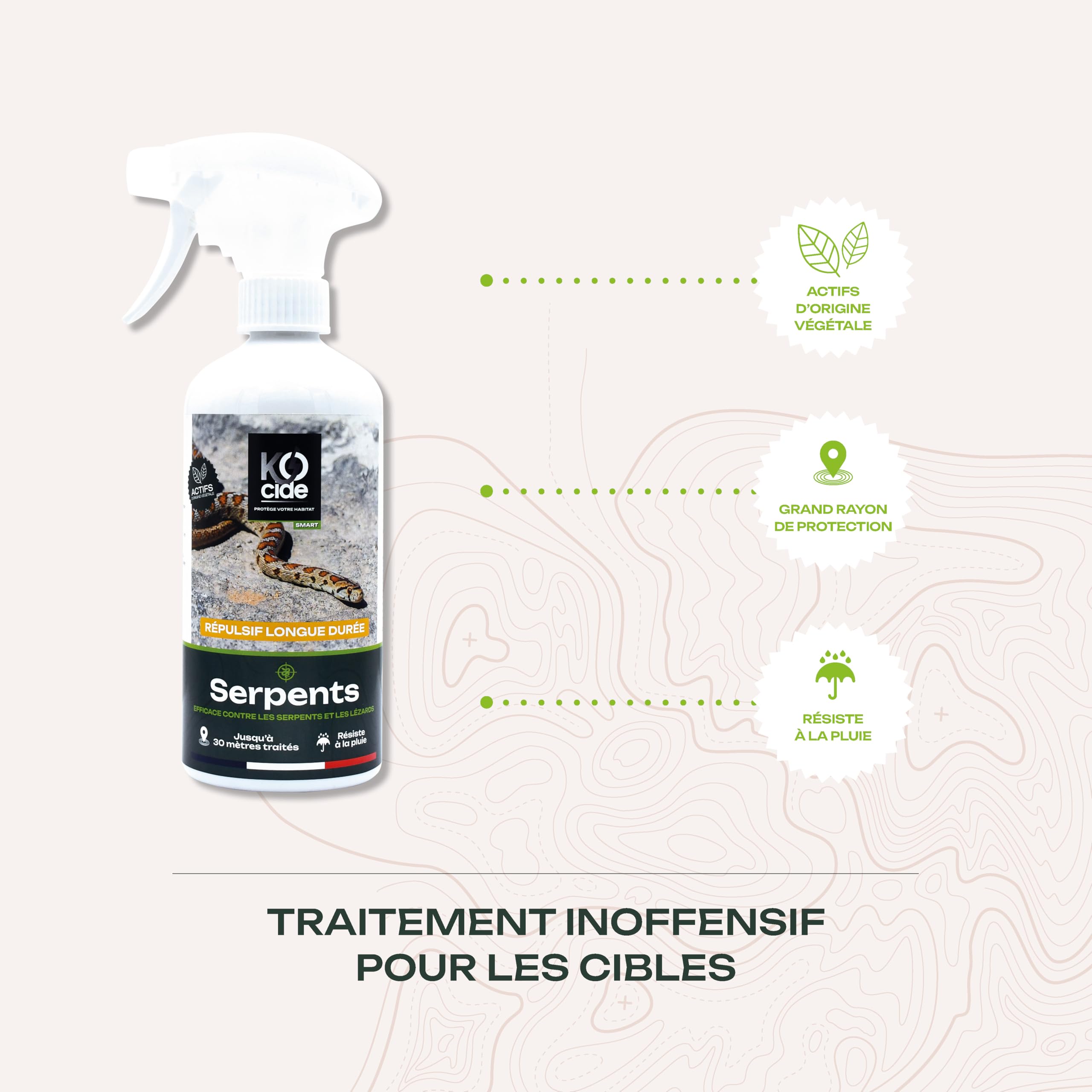 K-OCIDE - Spray Répulsif Serpents - Action longue durée - Produit Naturel - 450 ml