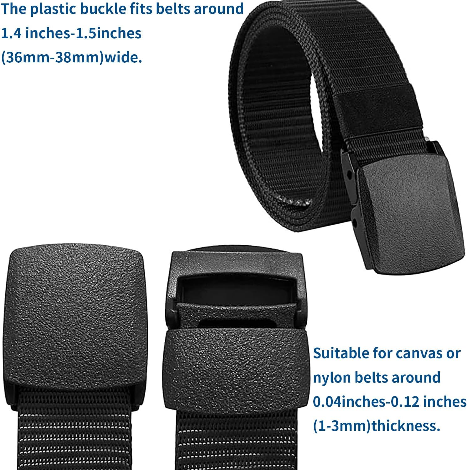 Surf turtle 38cm Plastic Belt Buckles 4 Pcs Black Nylon Canvas Web Belt Plastic Buckle for 36mm to 38mm (1.4 inches to 1.5 inches) Wide Belt