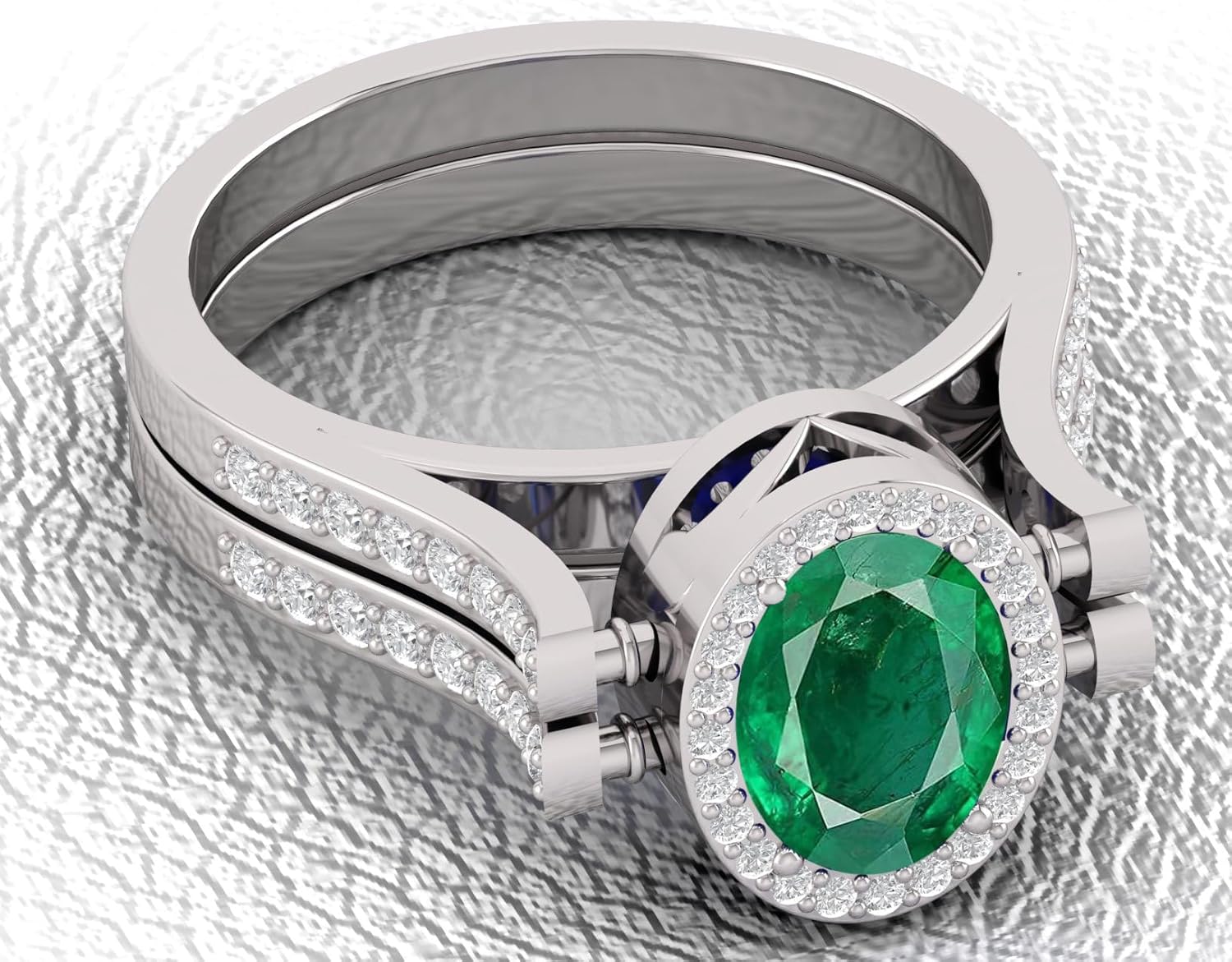 Oval Cut Blue Sapphire and Emerald Engagement Ring in Sterling Silver – Vintage-Inspired Birthstone Promise Ring for Women two side using Gemstone ring