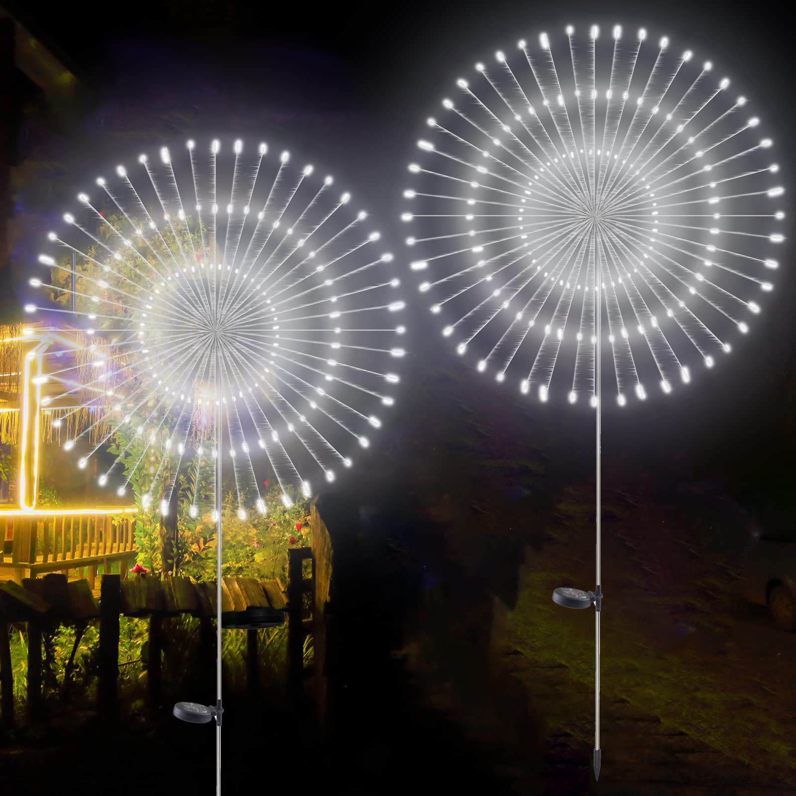 2 PCS Solar Firework Light, Outdoor Solar Garden Decorative Lights 120 LED Powered 40 Copper Wires String DIY Landscape Light for Walkway Pathway Backyard Christmas Decoration Parties (Cool White)