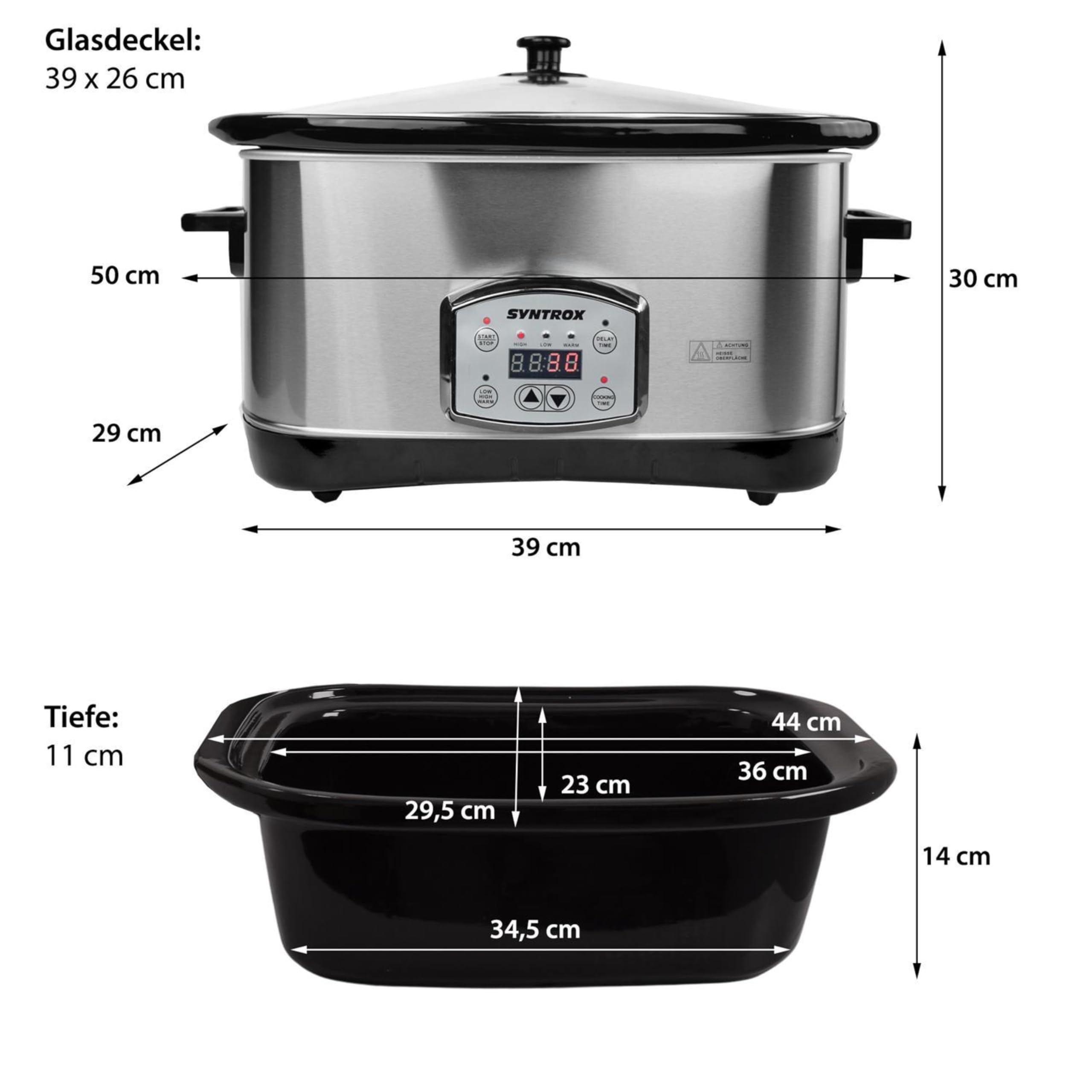 Syntrox Germany 7,5 l Slow Cooker | Schmortopf | Schongarer | Multikocher Lotel, Warmhaltefunktion, Spülmaschinenfest, Mikrowellengeeignet, Rutschfeste Standfüße