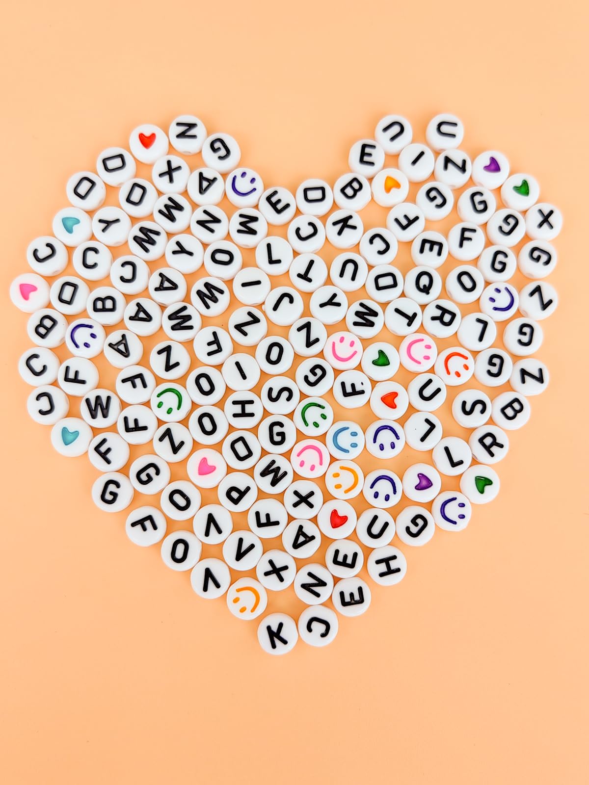 CoKeeSun Letter Beads 1680Pcs, 4x7mm Round Alphabet Beads for Bracelet & Necklace Making, A-Z Assorted Bead (Smiley & Heart) - Image 3