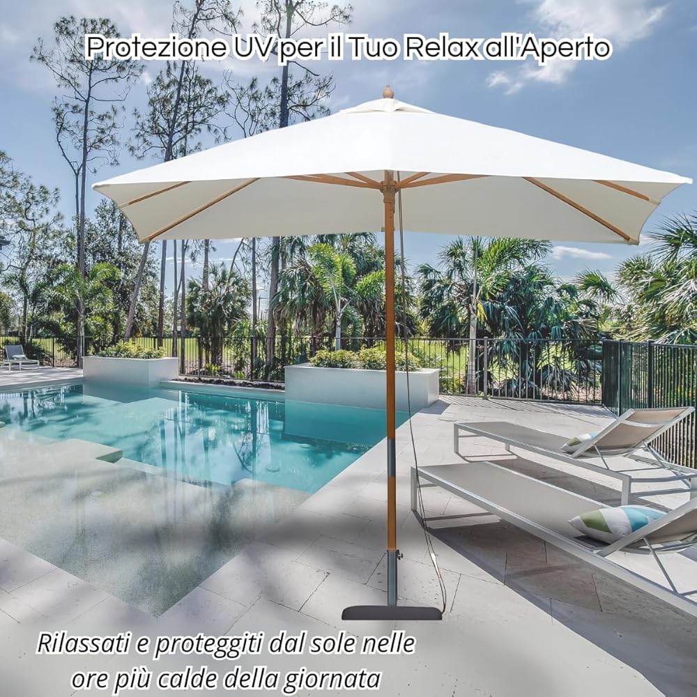 Ombrellone Da Giardino Tomaino In Bambù - 3x2 Mt, Telo Anti-UV E Antivento Per Terrazzo E Piscina - Foto 4