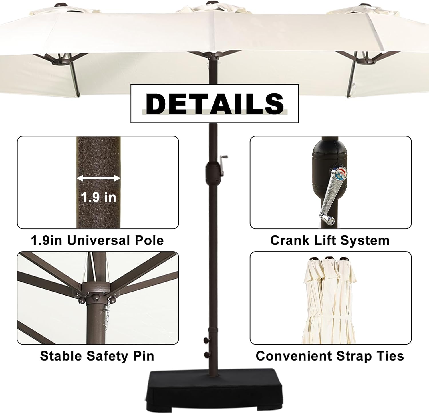 BPS 15FT Double Sided Patio Umbrella Dining Table Outdoor Market Umbrella with Base Stand for Garden, Pool, Yard