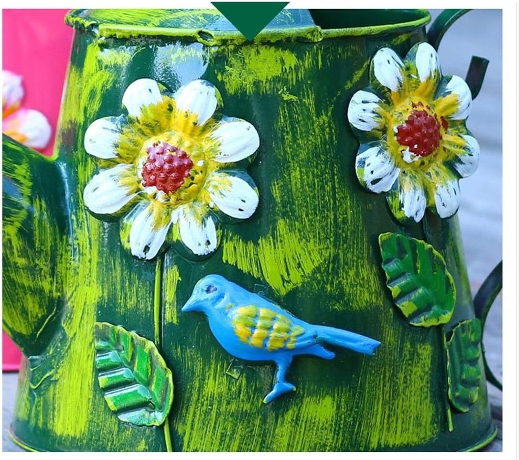 Watering Can Vintage Printing Watering Can, Household Watering Colored Iron Watering Can, Watering Flower Spraying Watering Can（3L，Orange） Decorative Watering Can(Green)